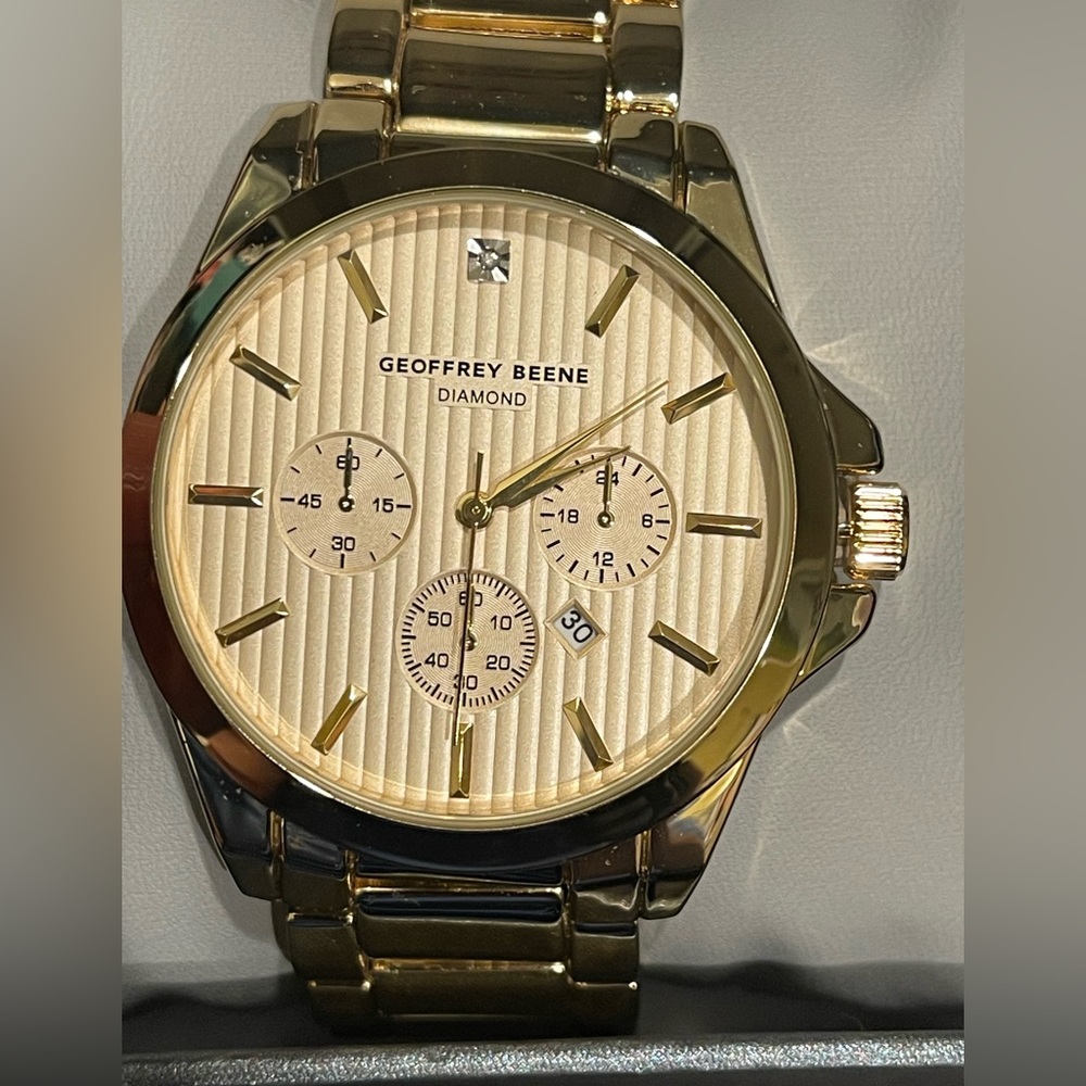 Geoffrey Beene Gold Tone Classic Diamond Accent Bracelet Watch